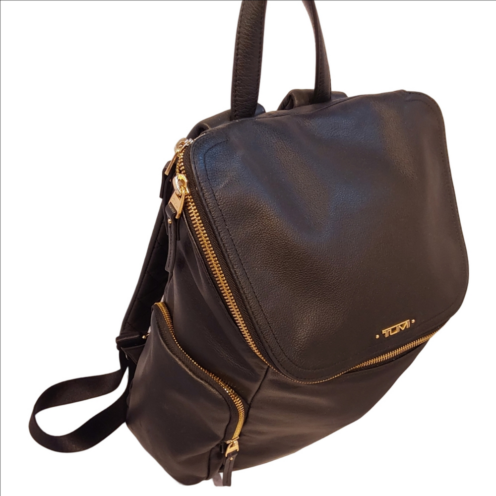 Tumi Voyageur Lexa Zip Flap Backpack Backpack in Black and Gold Hardware - Picture 6 of 14